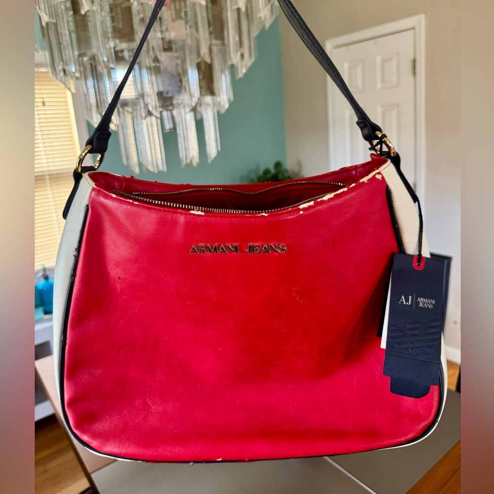 ARMANI JEANS Red White and Navy Shoulder Bag